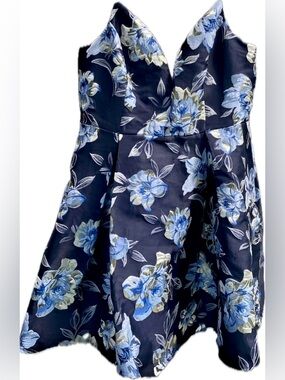 Jules & Cleo Strapless Navy Dress with Blue Floral Print size 16 NWT